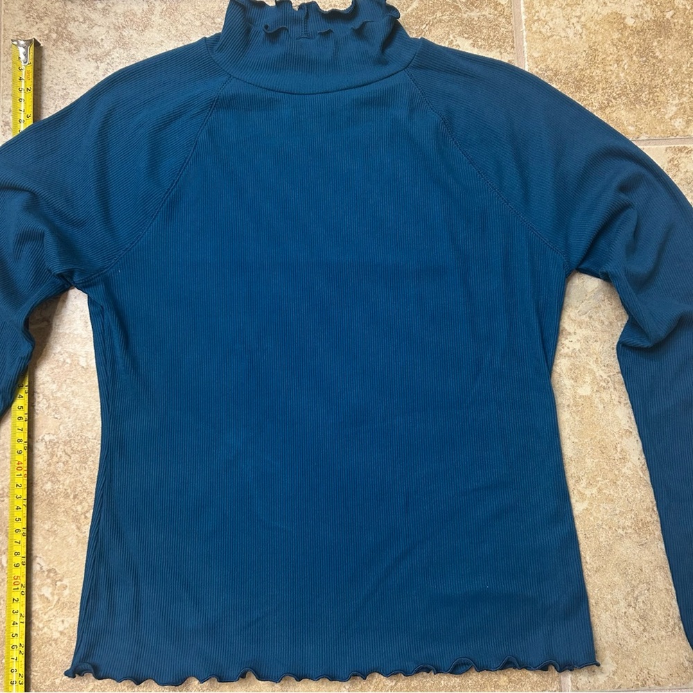 SO Teal Lettuce Ruffle Ribbed Long Sleeve Top - Picture 3 of 7